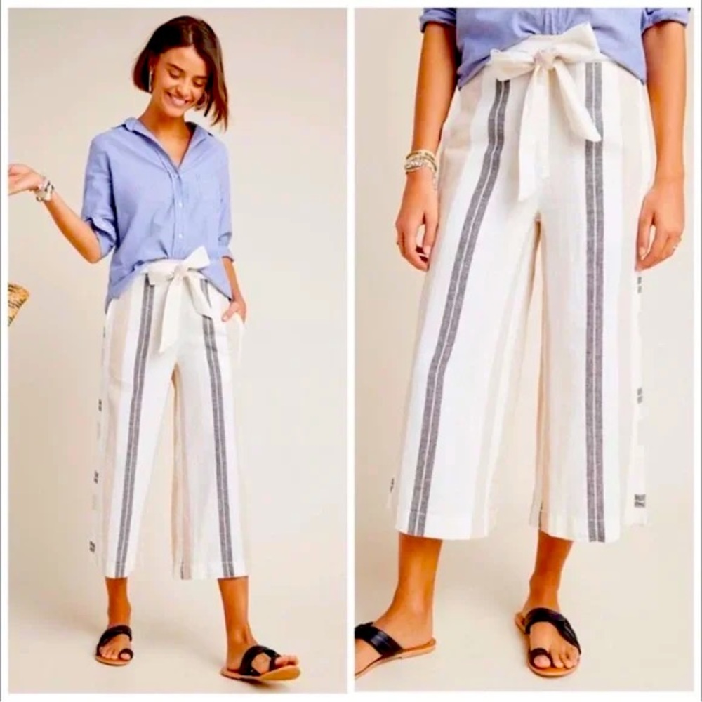 Anthropologie S Striped Linen Blend Pants